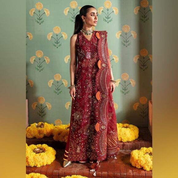 Jhoomro By Nureh Luxury Formal Collection Pakistani Designer Dress With Sleeves - Picture 1 of 12